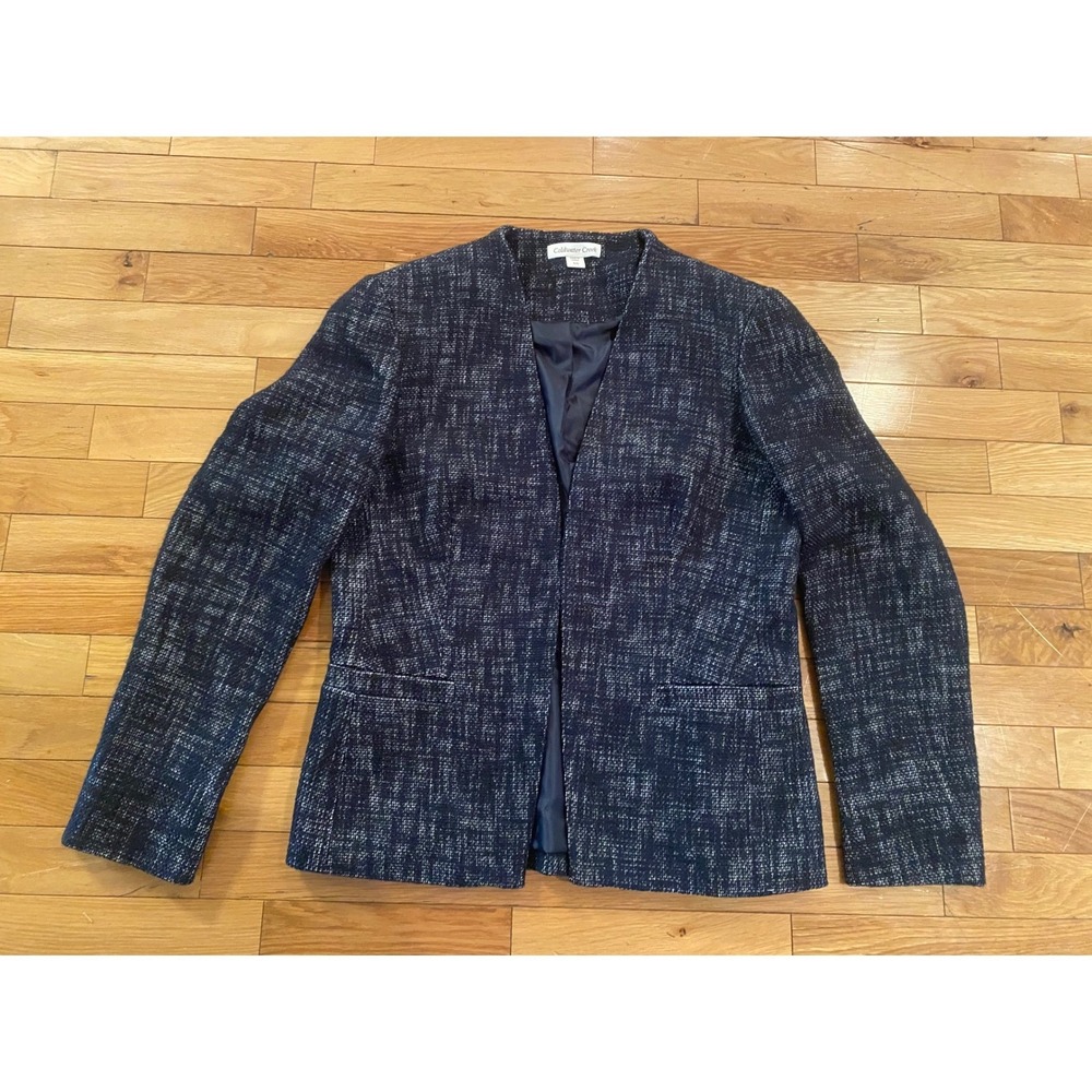 Coldwater Creek Womens Navy‎ Blue White Textured Tweed Blazer Jacket Size 4/6